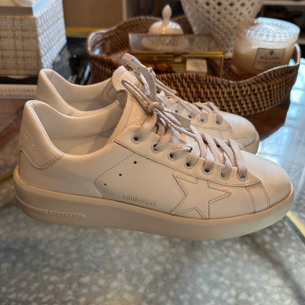 GOLDEN GOOSE Unisex Pure Star Leather Sneakers Optic White sz. 38 - Picture 12 of 14